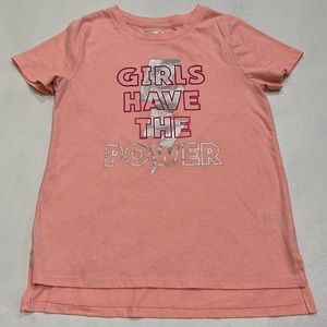 Athletic Works Pink/coral Girls T-shirt w/ Silver &  pink logo design size 7/8